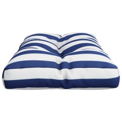 Coussin de palette rayures bleues et blanches 80x40x12 cm tissu 