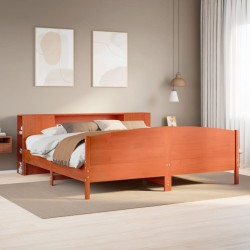 Lit bibliothèque sans matelas cire marron 180x200 cm pin massif 