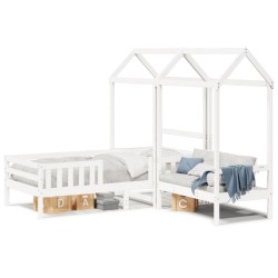 Ensemble de lit et de banc avec toit sans matelas 90x190 cm 
