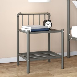 Table de chevet Gris et noir 45x34,5x62,5 cm Métal et verre 