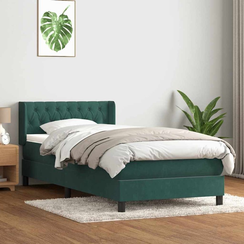 Sommier à lattes de lit et matelas vert foncé 100x210cm velours 