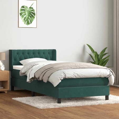 Sommier à lattes de lit et matelas vert foncé 100x210cm velours 