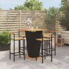 Ensemble de bar jardin 5 pcs noir poly rotin/bois massif acacia 