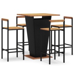 Ensemble de bar jardin 5 pcs noir poly rotin/bois massif acacia 