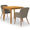 Ensemble à manger de jardin 3 pcs Marron 