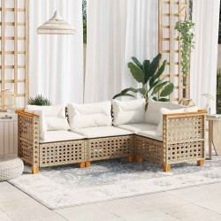 Salon de jardin avec coussins 4 pcs beige résine tressée 