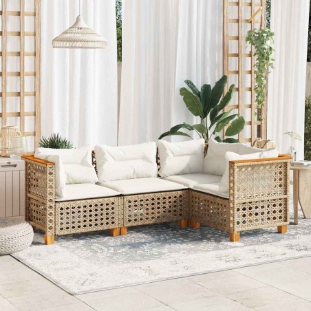 Salon de jardin avec coussins 4 pcs beige résine tressée 