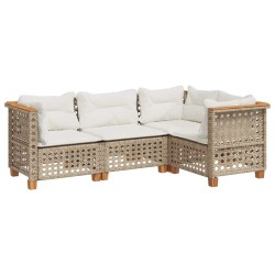 Salon de jardin avec coussins 4 pcs beige résine tressée 