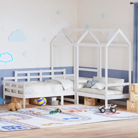 Ensemble de lit de jour et de banc avec toit sans matelas blanc 