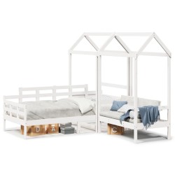 Ensemble de lit de jour et de banc avec toit sans matelas blanc 