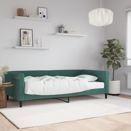 Lit de jour avec matelas vert foncé 100x200 cm velours 