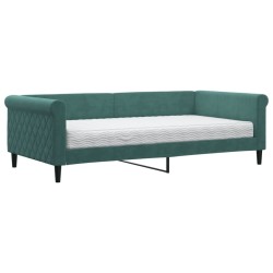 Lit de jour avec matelas vert foncé 100x200 cm velours 