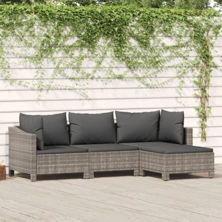 Salon de jardin 4 pcs avec coussins Gris Résine tressée 