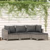 Salon de jardin 4 pcs avec coussins Gris Résine tressée 