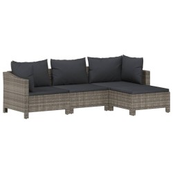 Salon de jardin 4 pcs avec coussins Gris Résine tressée 
