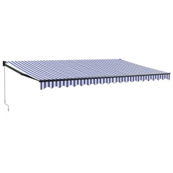 Auvent rétractable bleu et blanc 5x3 m tissu et aluminium 
