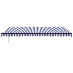 Auvent rétractable bleu et blanc 5x3 m tissu et aluminium 