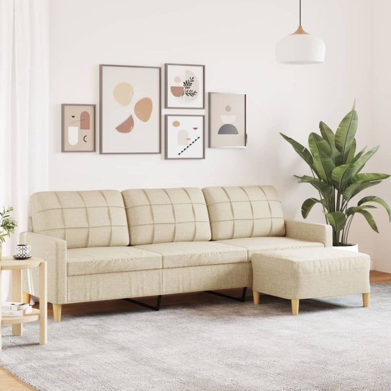 Canapé à 3 places avec repose-pieds Crème 210 cm Tissu 