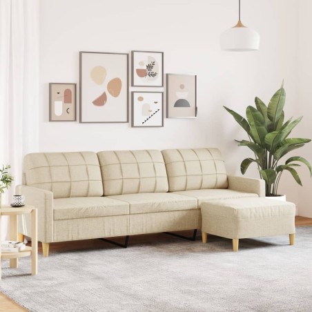 Canapé à 3 places avec repose-pieds Crème 210 cm Tissu 