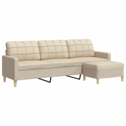 Canapé à 3 places avec repose-pieds Crème 210 cm Tissu 