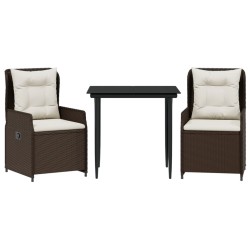 Ensemble à manger de jardin 3 pcs et coussins marron poly rotin 