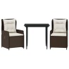 Ensemble à manger de jardin 3 pcs et coussins marron poly rotin 
