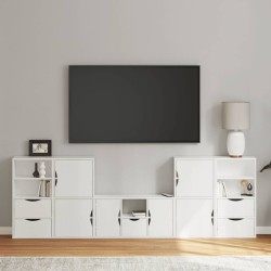 Meubles TV 5 pcs avec rangement ODDA blanc bois de pin massif 