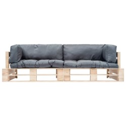 Canapés de jardin palette 2 pcs avec coussins gris Pinède 