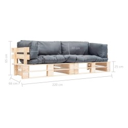 Canapés de jardin palette 2 pcs avec coussins gris Pinède 