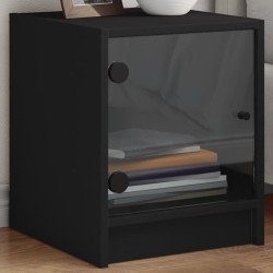Table de chevet avec porte en verre noir 35x37x42 cm 