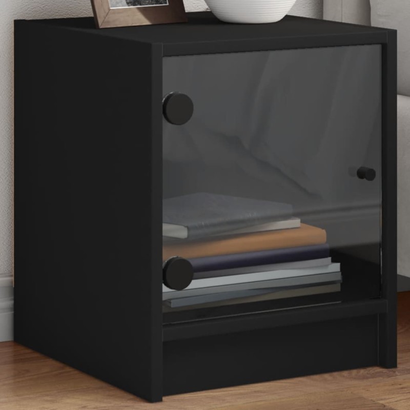 Table de chevet avec porte en verre noir 35x37x42 cm Table de chevet avec porte en verre noir 35x37x42 cm