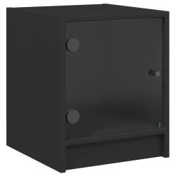 Table de chevet avec porte en verre noir 35x37x42 cm 