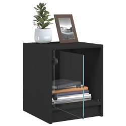 Table de chevet avec porte en verre noir 35x37x42 cm 
