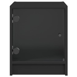 Table de chevet avec porte en verre noir 35x37x42 cm 