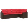 Salon de jardin avec coussins 5 pcs marron résine tressée 