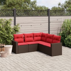 Salon de jardin avec coussins 5 pcs marron résine tressée 