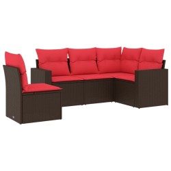 Salon de jardin avec coussins 5 pcs marron résine tressée 