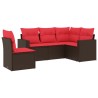 Salon de jardin avec coussins 5 pcs marron résine tressée 