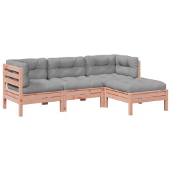 Salon de jardin 4 pcs et coussins bois massif sapin de douglas 