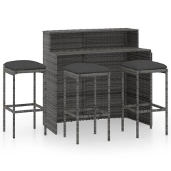 Ensemble de bar de jardin avec coussins 4 pcs Gris 