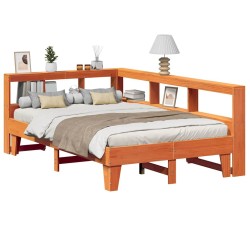 Lit bibliothèque sans matelas cire marron 140x190 cm pin massif 