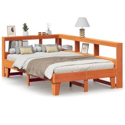 Lit bibliothèque sans matelas cire marron 140x190 cm pin massif 