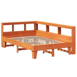 Lit bibliothèque sans matelas cire marron 140x190 cm pin massif 