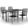 Ensemble à manger de jardin 5 pcs Noir Corde de coton et acier 