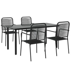 Ensemble à manger de jardin 5 pcs Noir Corde de coton et acier 
