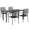 Ensemble à manger de jardin 5 pcs Noir Corde de coton et acier 
