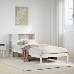 Lit bibliothèque sans matelas blanc 75x190cm bois de pin massif 