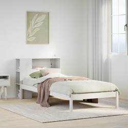Lit bibliothèque sans matelas blanc 90x190cm bois de pin massif 