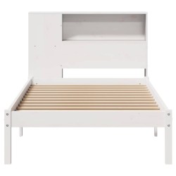 Lit bibliothèque sans matelas blanc 90x190cm bois de pin massif 