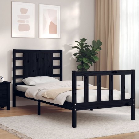 Cadre de lit sans matelas noir 100x200 cm bois massif de pin 
